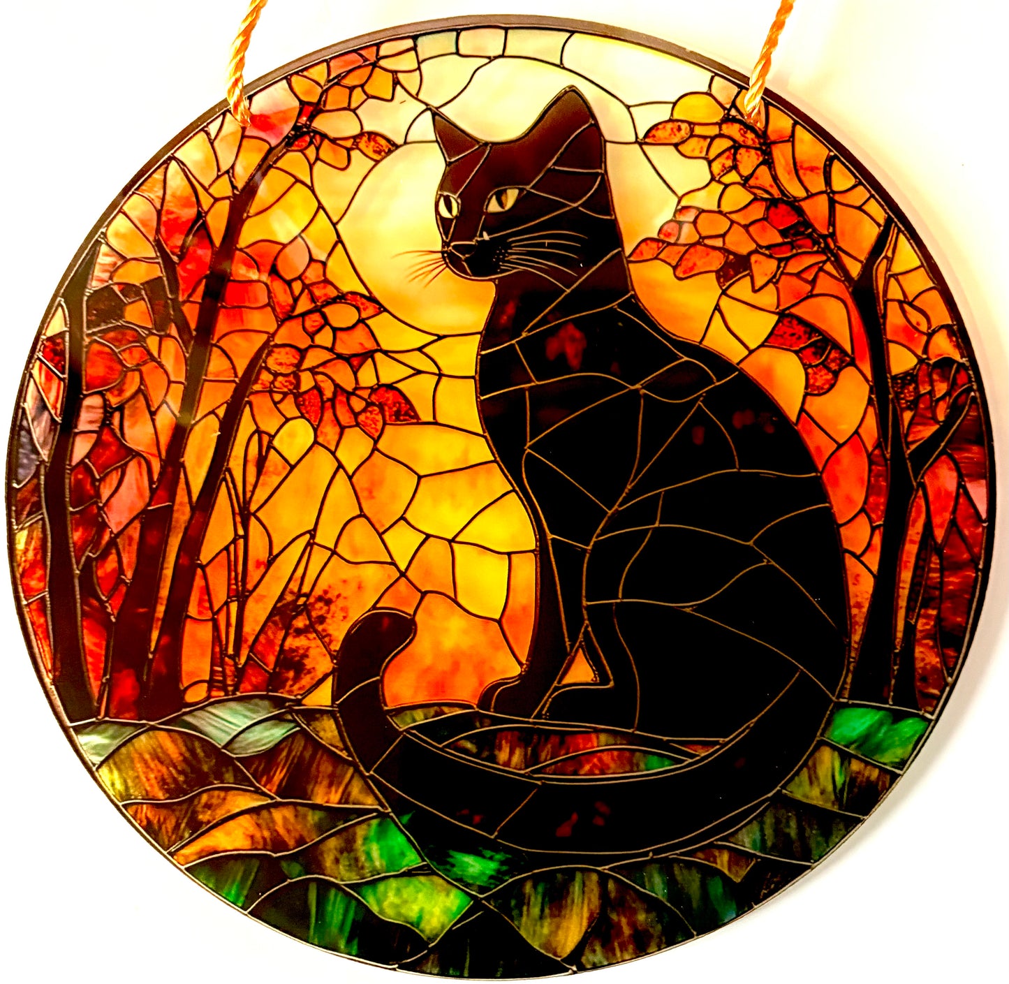 Cat Suncatcher - black cat in autumn.