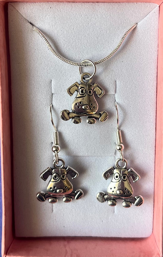 Dog Pup with bone 2pc jewellery gift sets