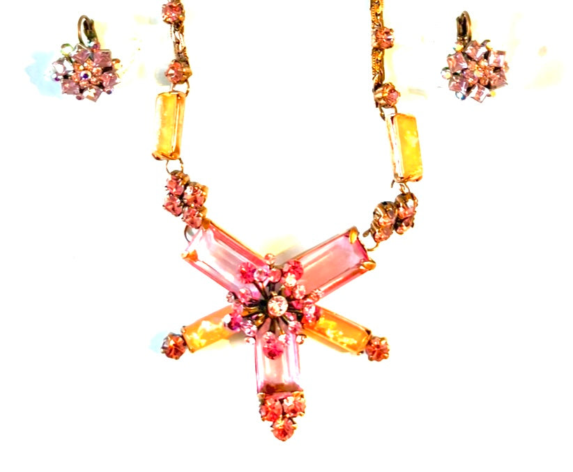 2pc jewellery set - copper coloured with pink/orange beads. Style 39