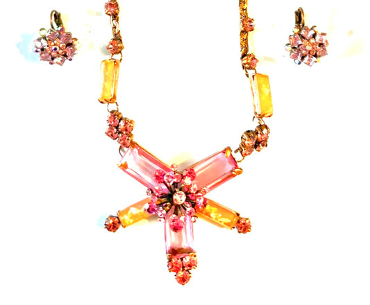 2pc jewellery set - copper coloured with pink/orange beads. Style 39