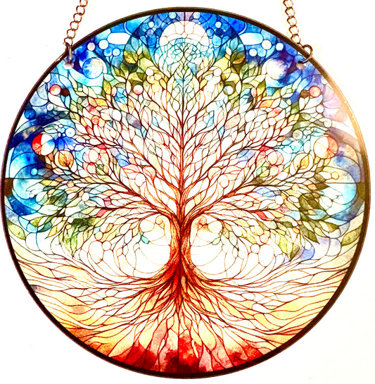Tree of life Suncatcher - Autumn/winter blue/pink style 14