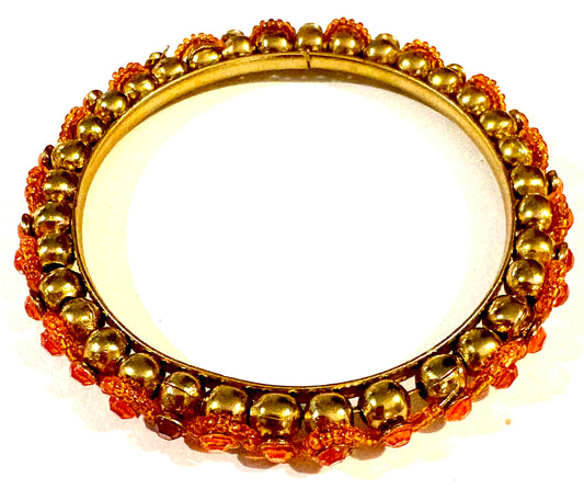 Bracelet - gold coloured bangle, orange style 3