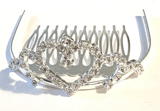 Tiara - white metal/ imitation diamonte rhinestones. Small comb style tiara. Style 45