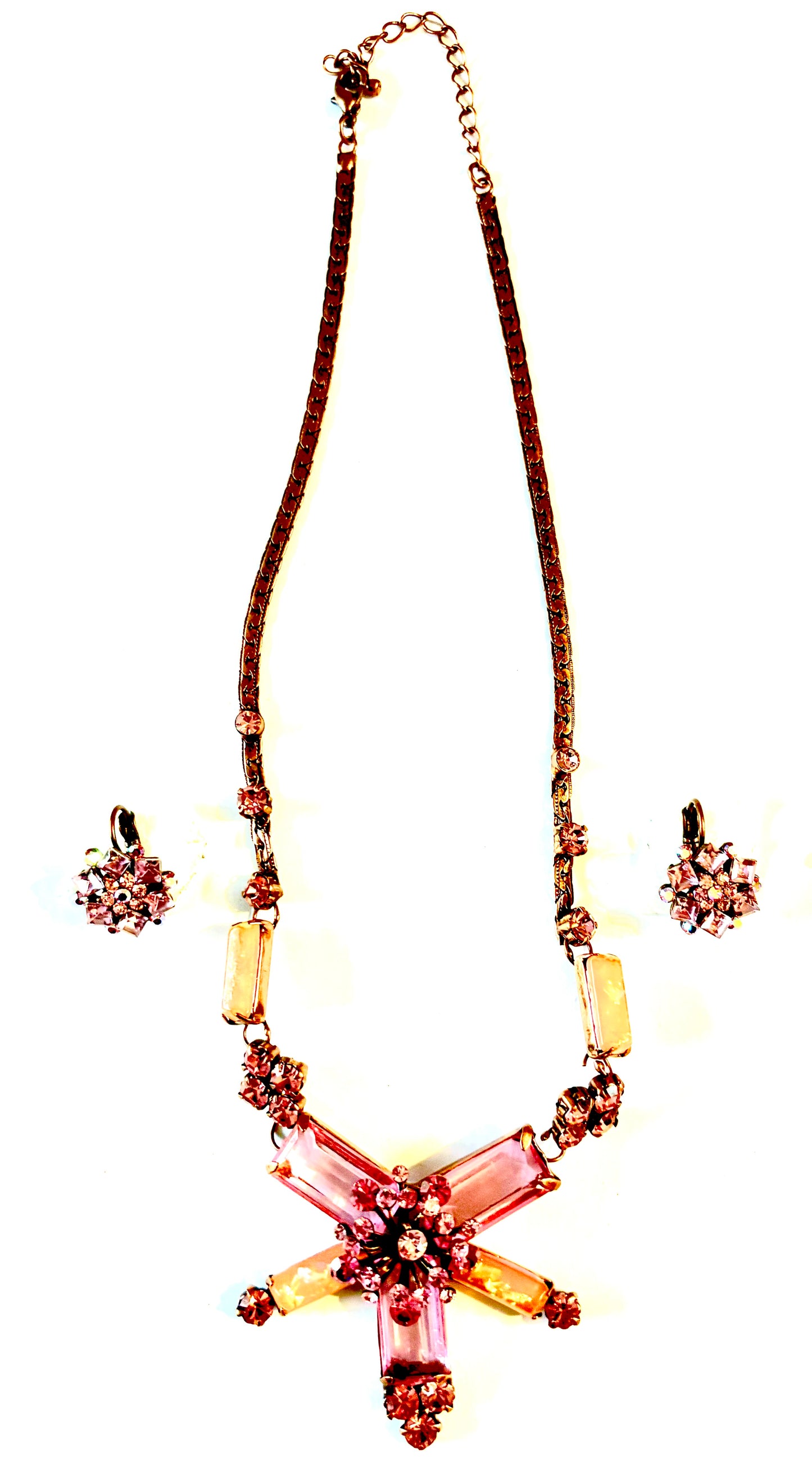 2pc jewellery set - copper coloured with pink/orange beads. Style 39