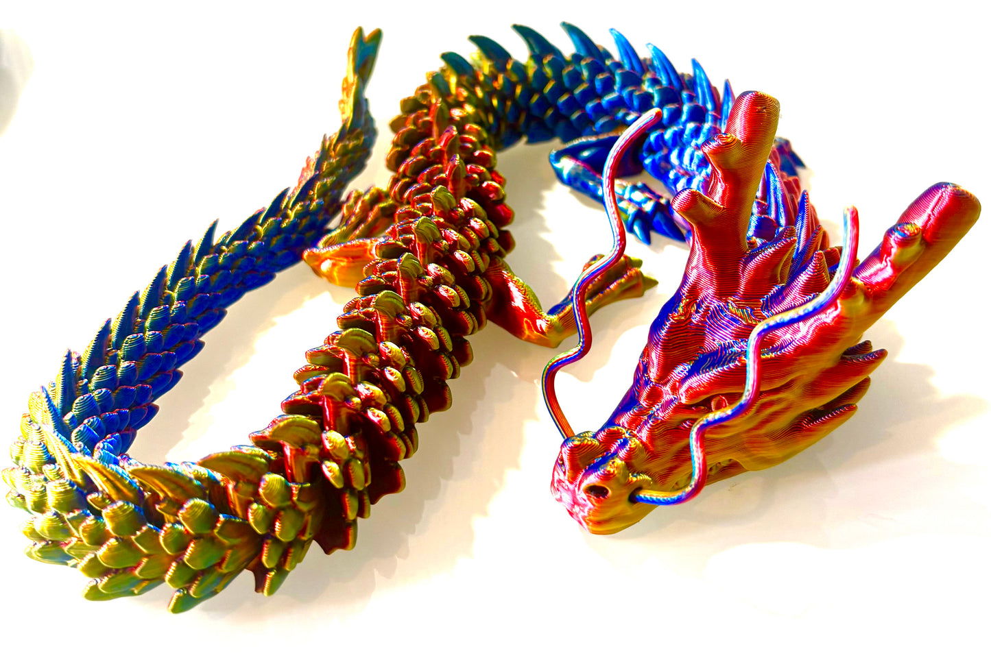 3D printed large Dragon - metallic rainbow coloured