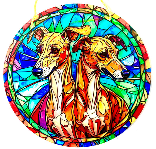 Dog Suncatcher - greyhound/ whippet tan pair