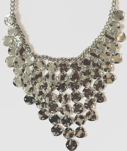 Necklace - ornate white metal evening /prom dress necklace. Style 32