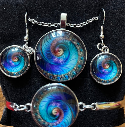3pc jewellery set - blue swirl