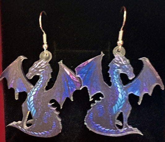 Dragon - pair of earings. Black/ blue