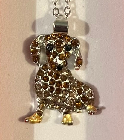 Necklace - rhinestone brown dachshund