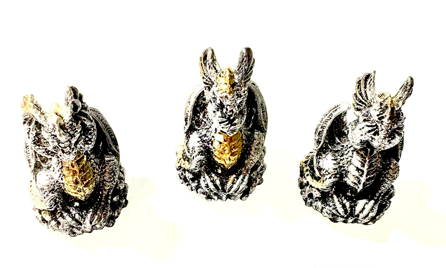 Set of 3 Dragons - Hear no evil/ see no evil/ speak no evil ( silver/ gold coloured)