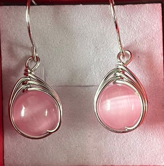 Earrings - droplet, pink rose quartz style