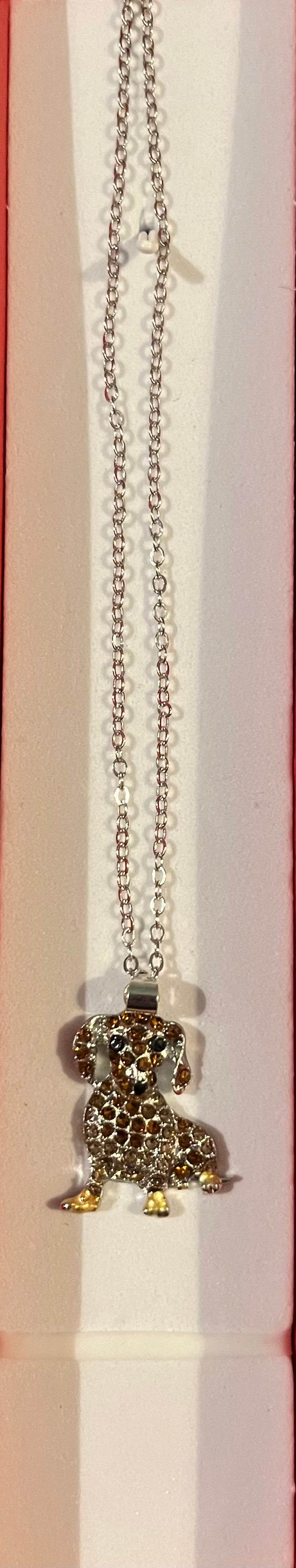 Necklace - rhinestone brown dachshund