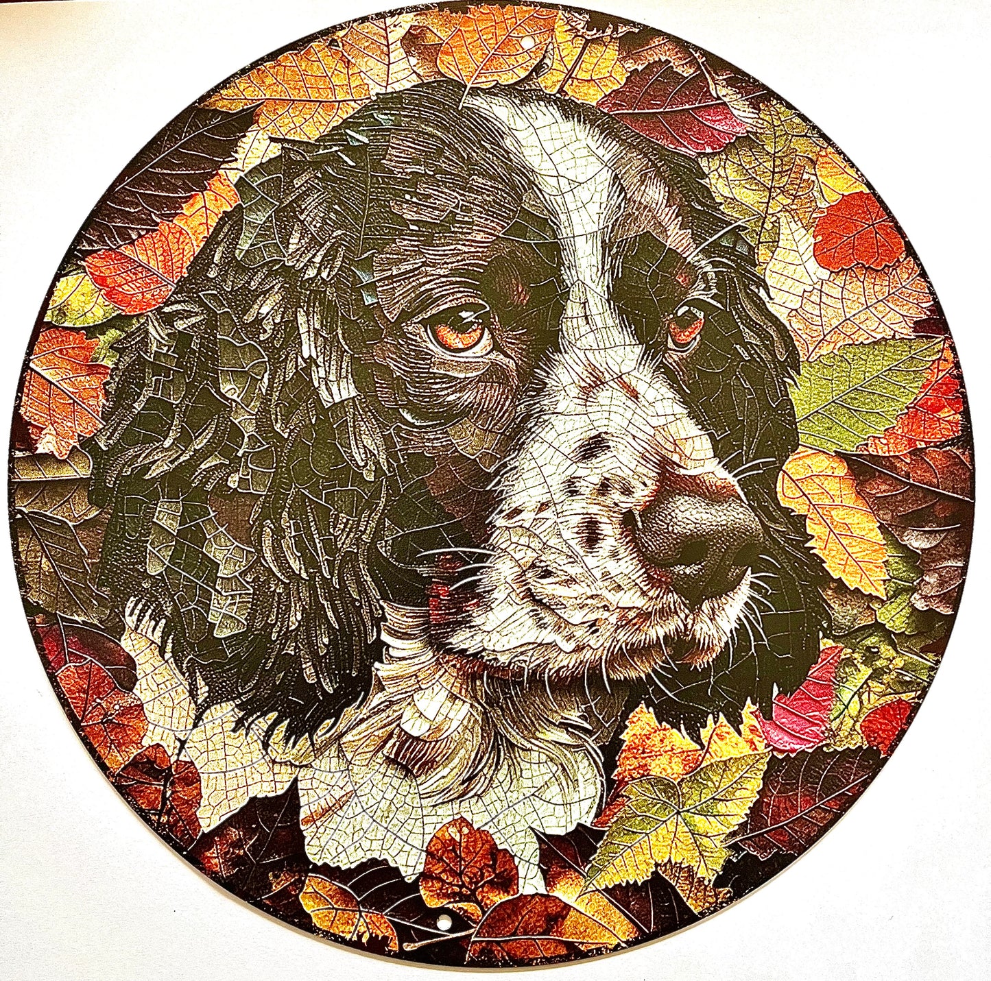 Dog - springer spaniel black/ white tinplate sign