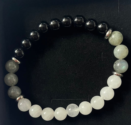 Bracelet - Crystal quartz, Tourmalinated quartz, tourmaline