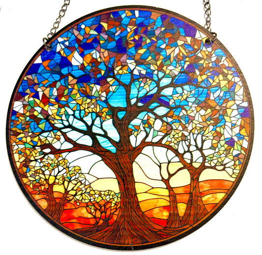 Tree of life Suncatcher - sunrise blue leaves style 22