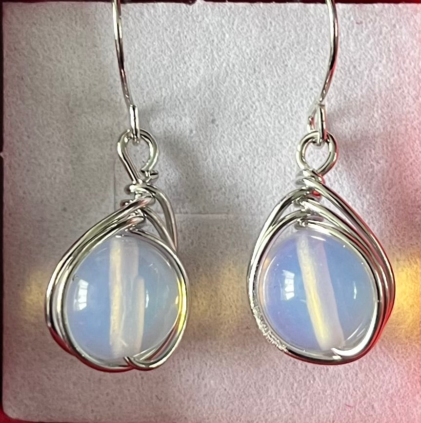 Earrings - droplet & opal style.