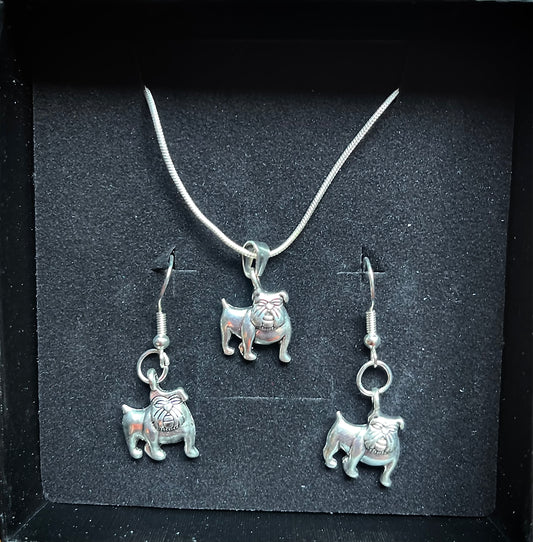 Dog Bulldog 2pc jewellery gift set