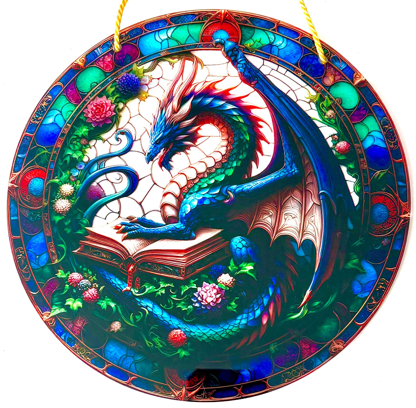 Dragon Suncatcher - blue/ red floral