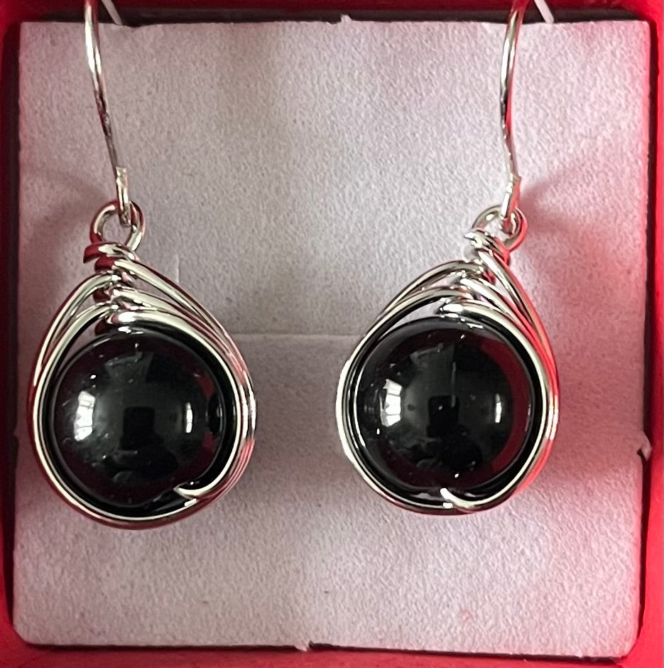 Earrings - droplet, black obsidian style