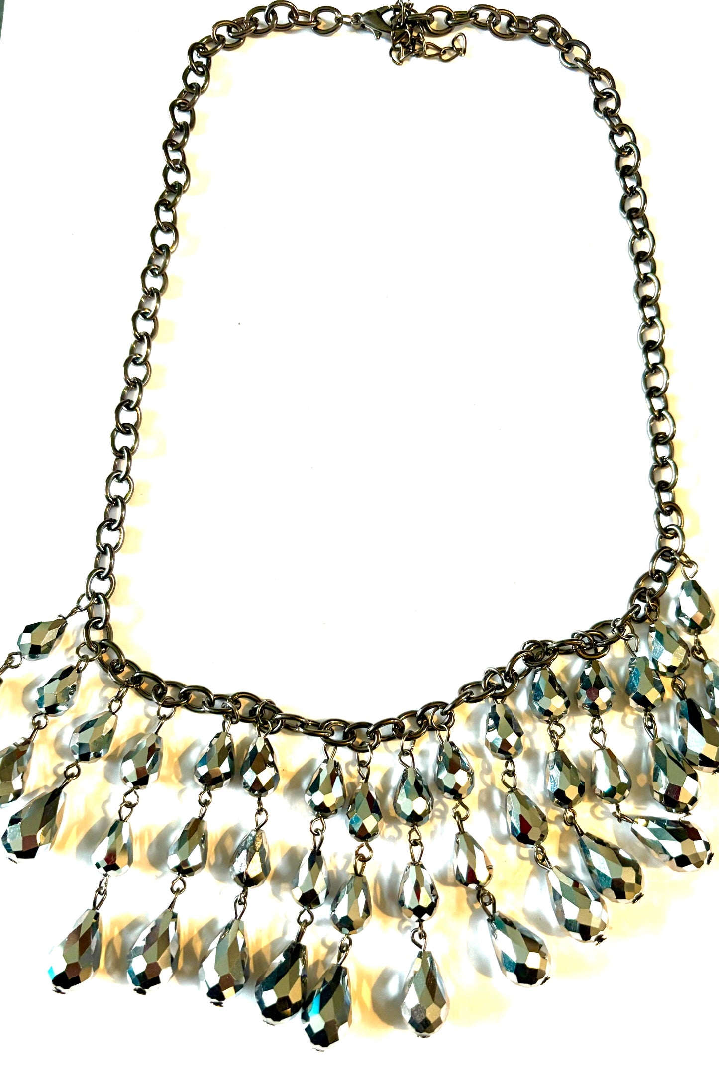 Necklace  - white metal with glitter ball style gems, evening dress necklace. Style 36