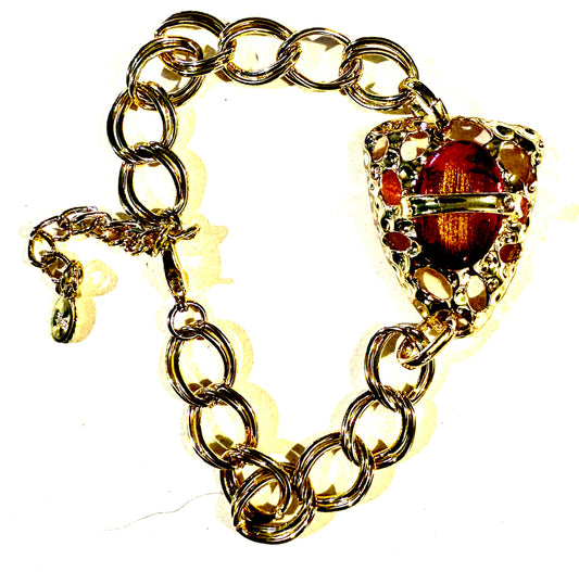 Bracelet - gold coloured/ deep orange. Style 48