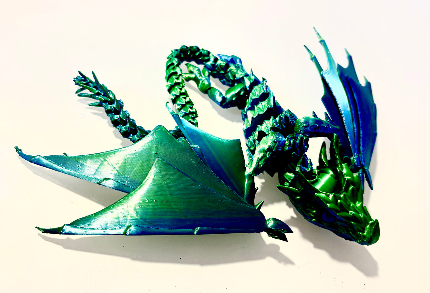 3D printed Flying Dragon - metallic, holographic, green coloured