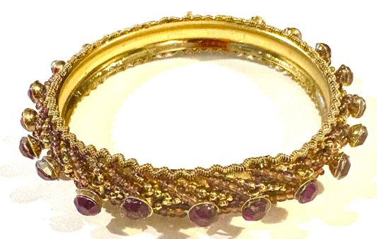 Bracelet - gold coloured bangle, purple style 15