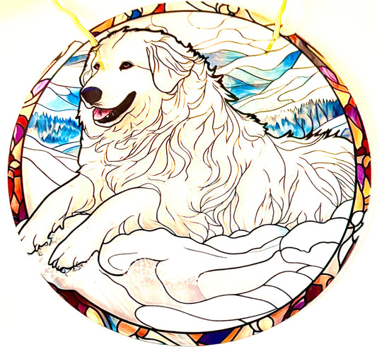 Dog Suncatcher - Pyrenean Mountain dog ( white)