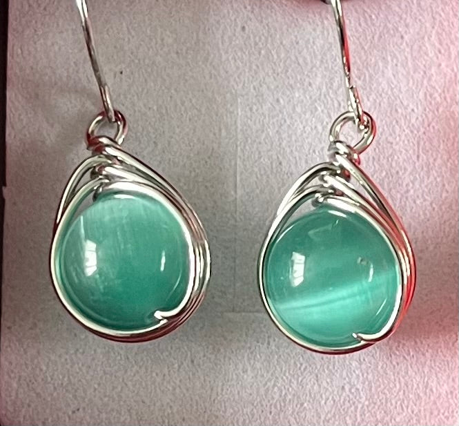 Earrings - droplet, green malachite style