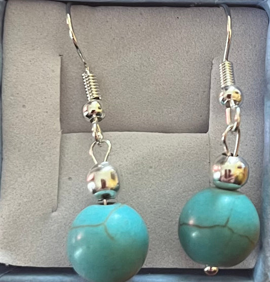 Earrings - blue howlite droplet style