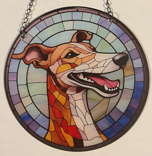 Dog suncatcher - greyhound/whippet (tan/ white)
