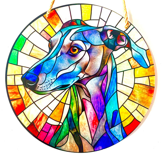 Dog Suncatcher - greyhound/ whippet.  grey