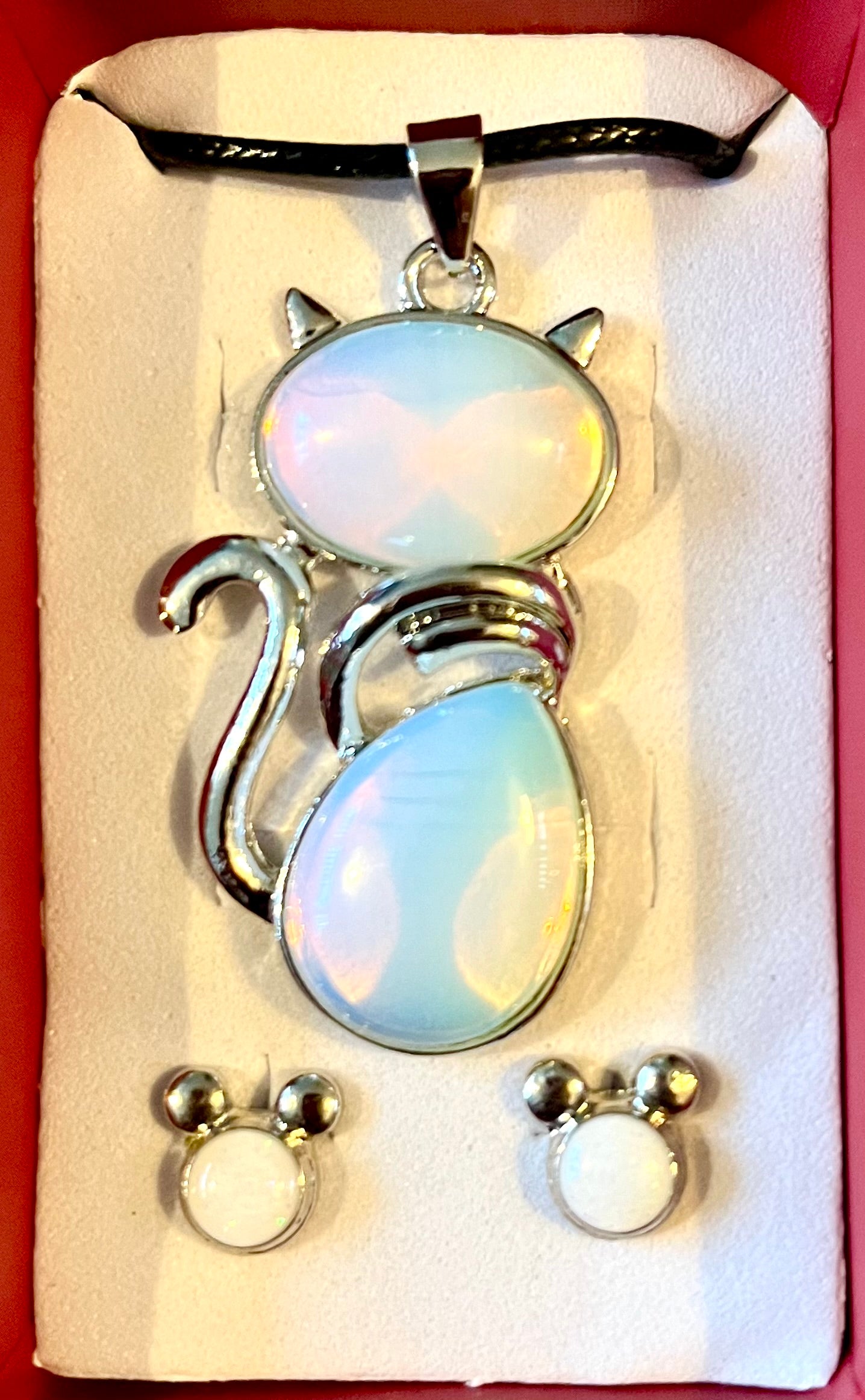 Cat - 2pc Opalite style cat jewellery set