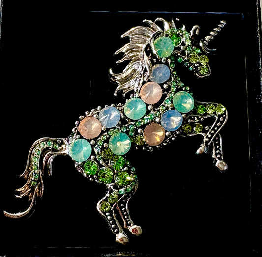 Unicorn/ Horse brooch - Green/ pink/ blue