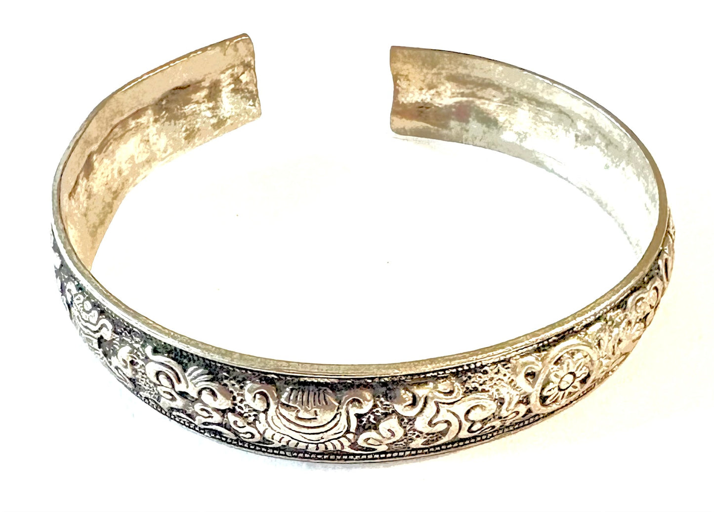 Bracelet - open white metal Asian style bangle  style 26