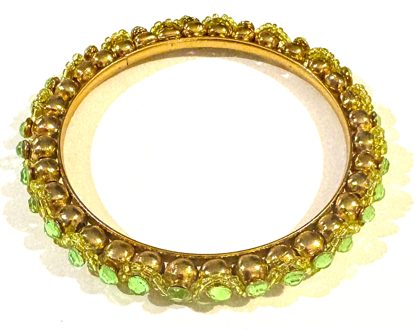 Bracelet - gold coloured bangle, green style 19