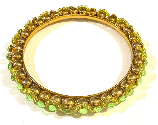 Bracelet - gold coloured bangle, green style 19