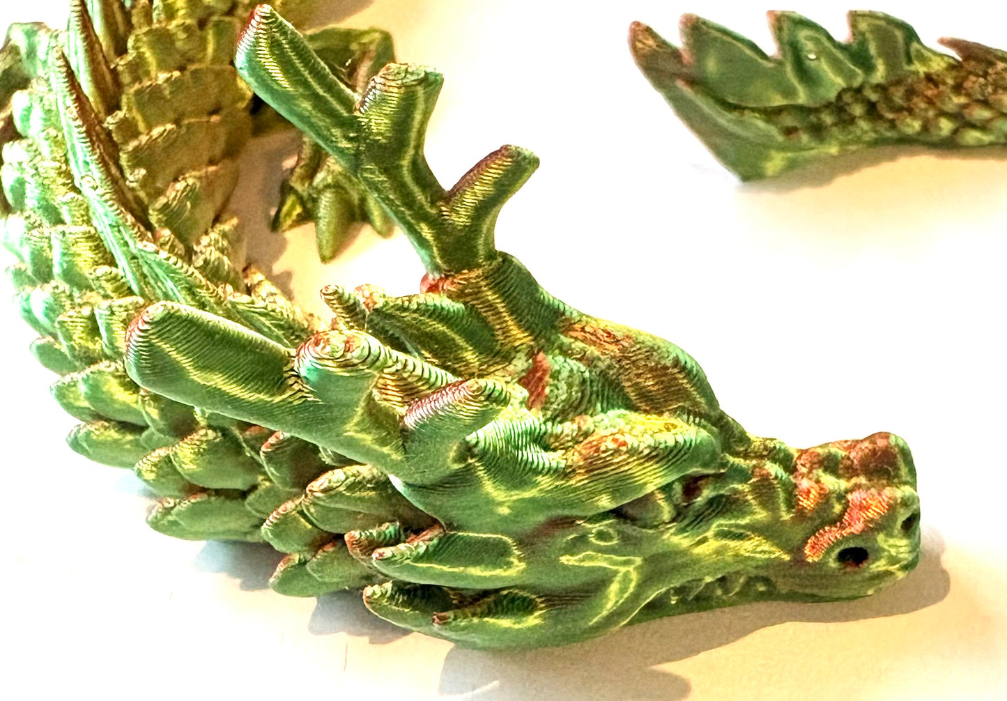 3D printed large dragon - metallic green/ copper coloured