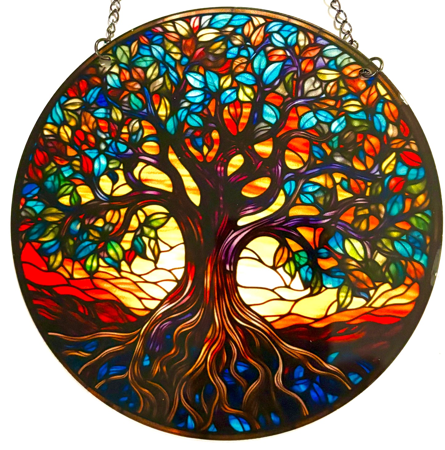 Tree of life Suncatcher - sunset blue leaves/roots style 21