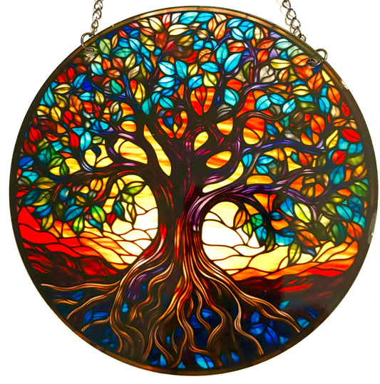 Tree of life Suncatcher - sunset blue leaves/roots style 21