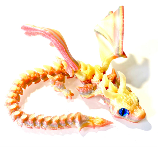 3D printed Flying Dragon - pastel yellow/pink/ grey