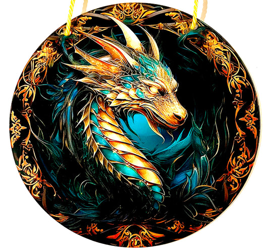 Dragon suncatcher - teal/ gold