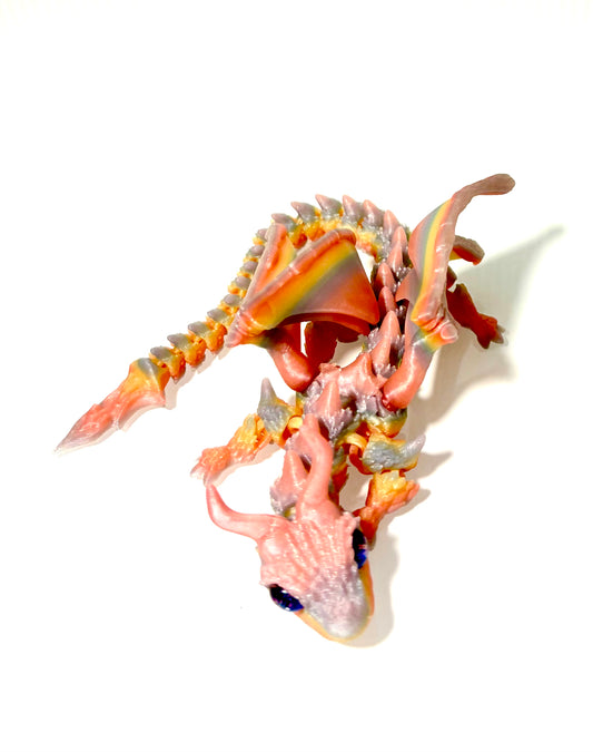 3D printed flying Dragon - pastel rainbow coloured