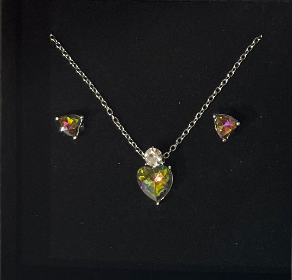 Jewellery 2pc gift set - coloured prism heart style