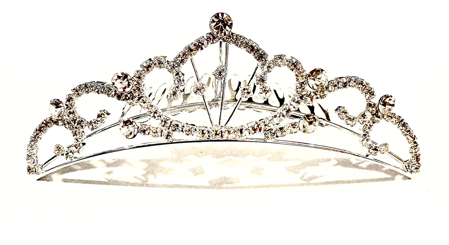 Tiara - white metal/ imitation diamonte rhinestones. Comb style. Style 46