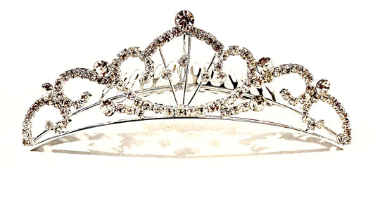 Tiara - white metal/ imitation diamonte rhinestones. Comb style. Style 46