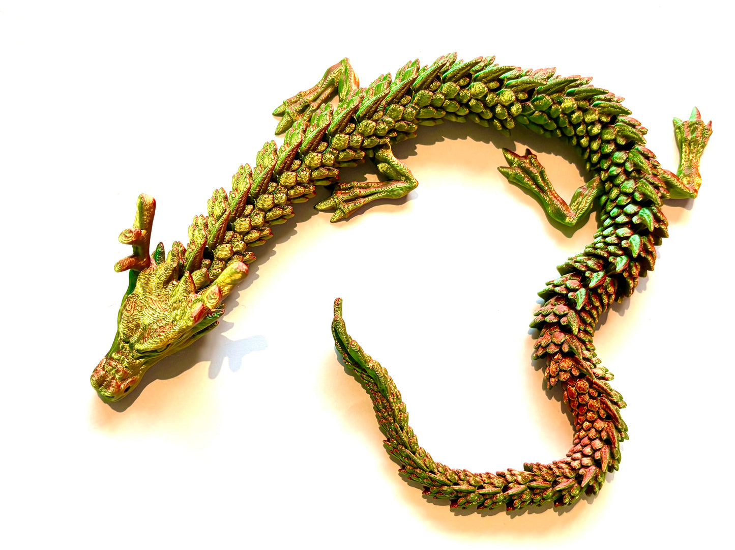 3D printed large dragon - metallic green/ copper coloured