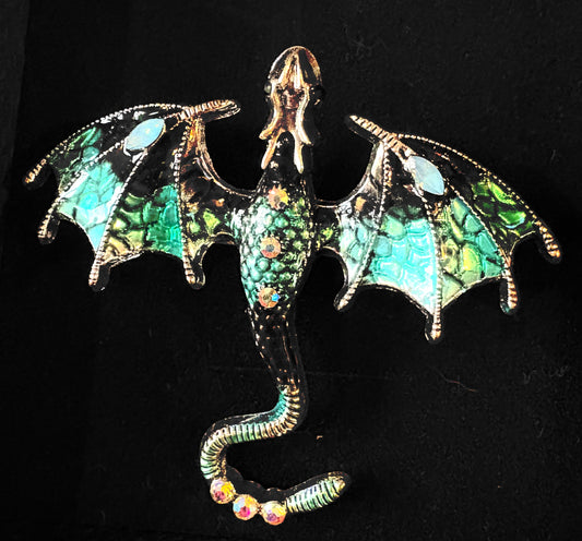 Dragon - brooch. Teal/ black