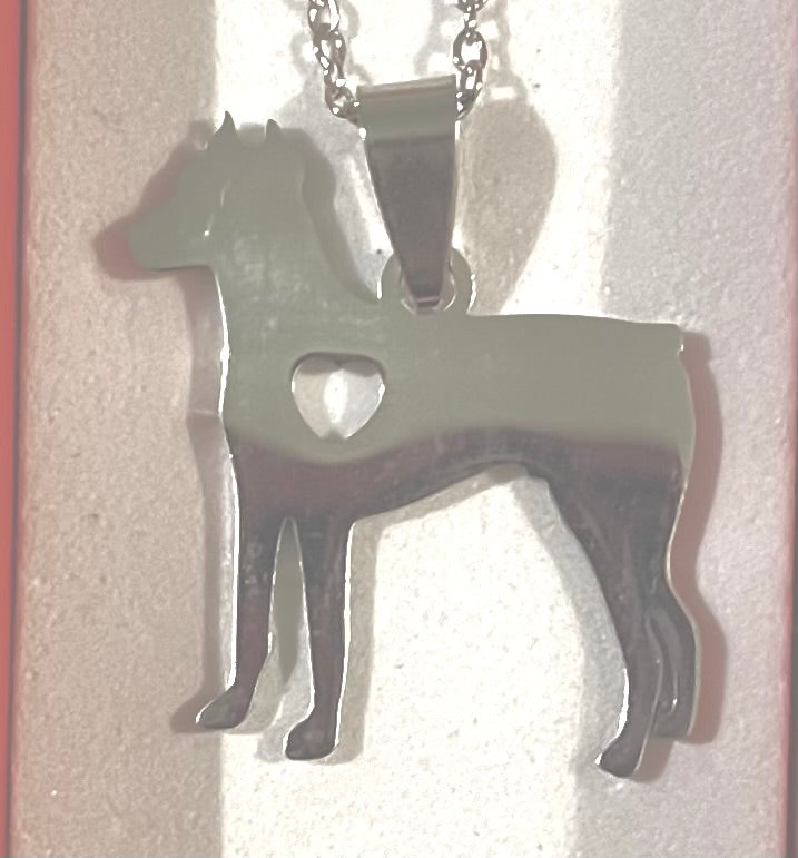 Necklace - Dog & heart doberman/Rottweiler style silhouette